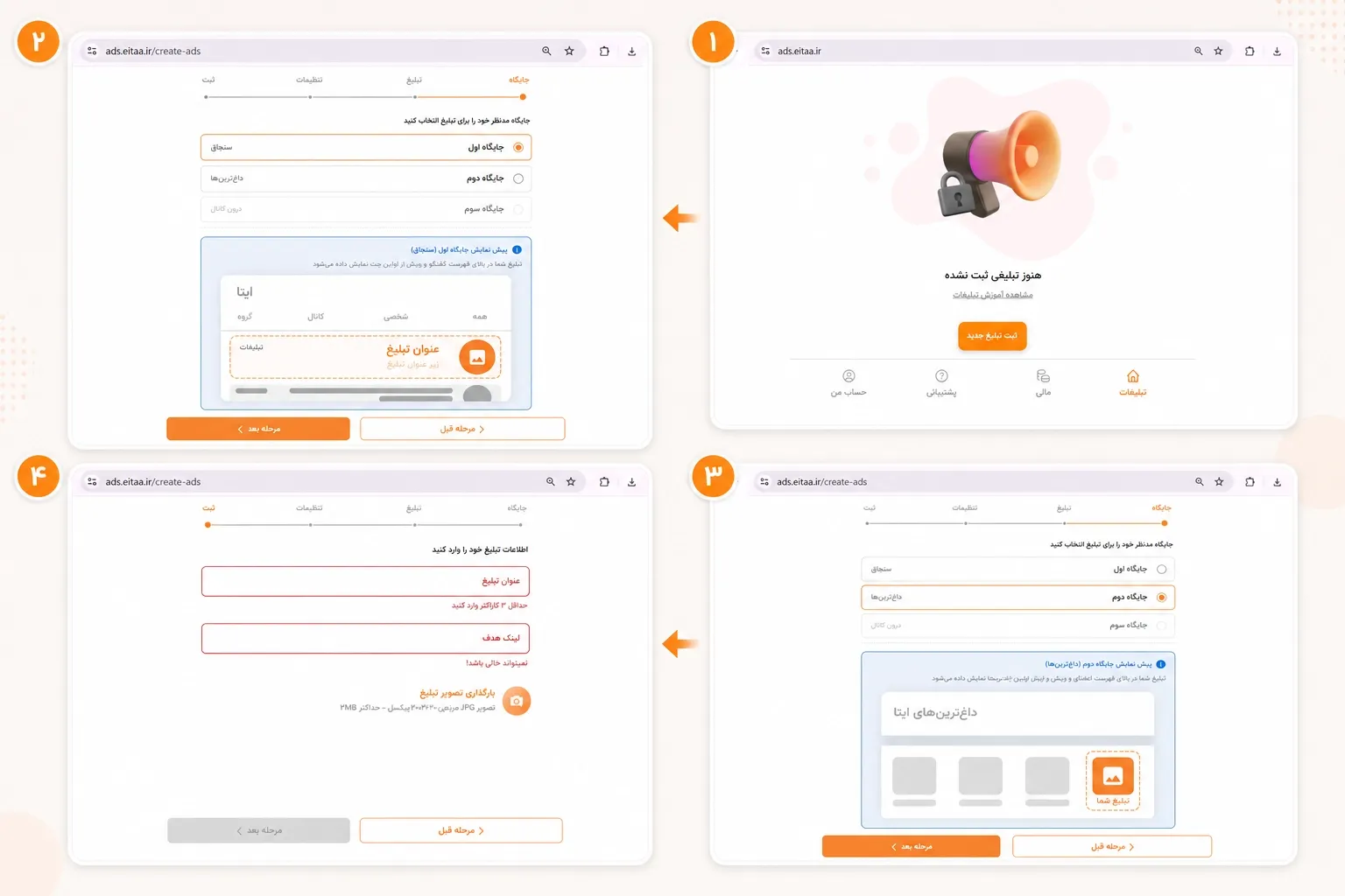 مراحل تبلیغات در ایتا